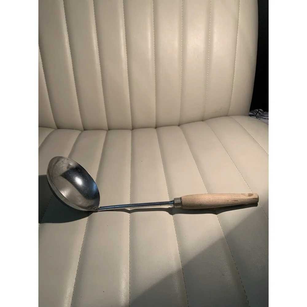 Vintage EKCO Wood Handle 4 Oz Ladle Chromium Plated USA 11-1/2